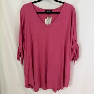 Karen Kane Spring Pink V-Neck Tunic Tee Tie Sleeve Top 3X NWT Soft‎ Luxury
